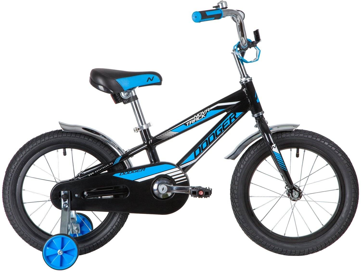 Детский велосипед Novatrack Dodger 16" 2020, Вариант УТ-00271568: Возраст: 4-6 лет (Рост: до 115 см), Цвет: черный, изображение  - НаВелосипеде.рф