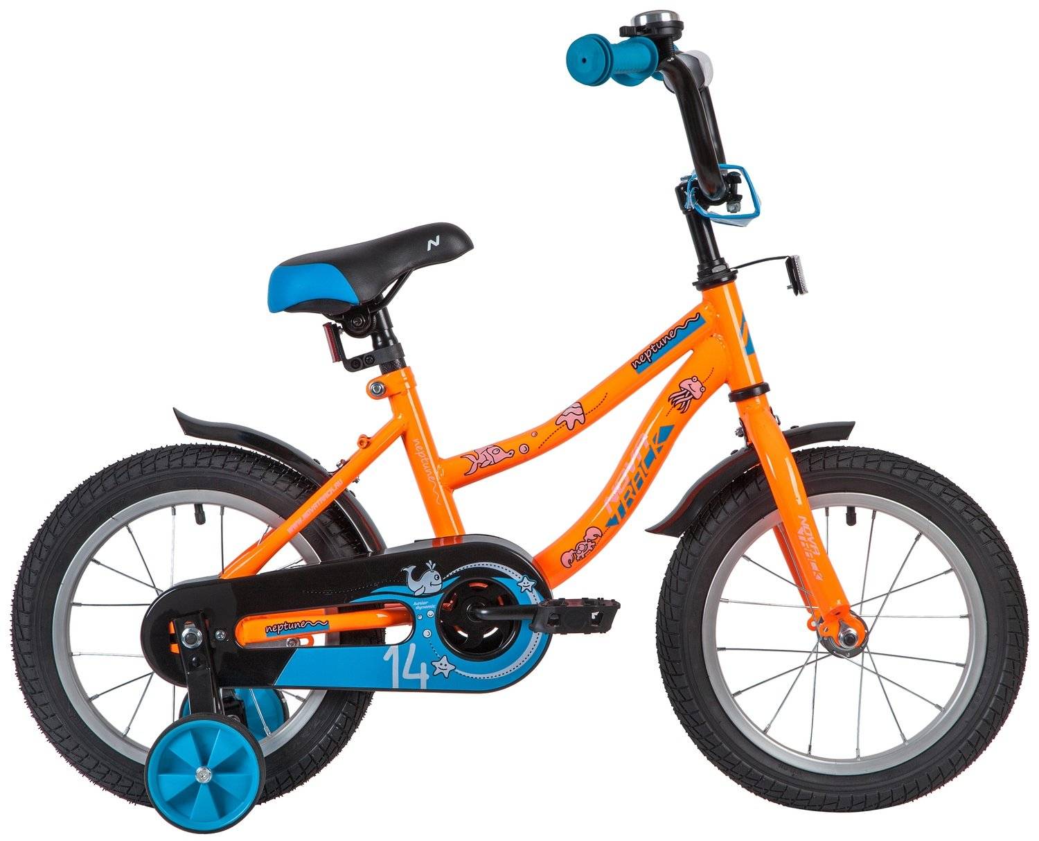 Детский велосипед Novatrack Neptune 14" 2020, Вариант УТ-00271205: Возраст: 3-5 лет (Рост: до 110 см), Цвет: оранжевый, изображение  - НаВелосипеде.рф