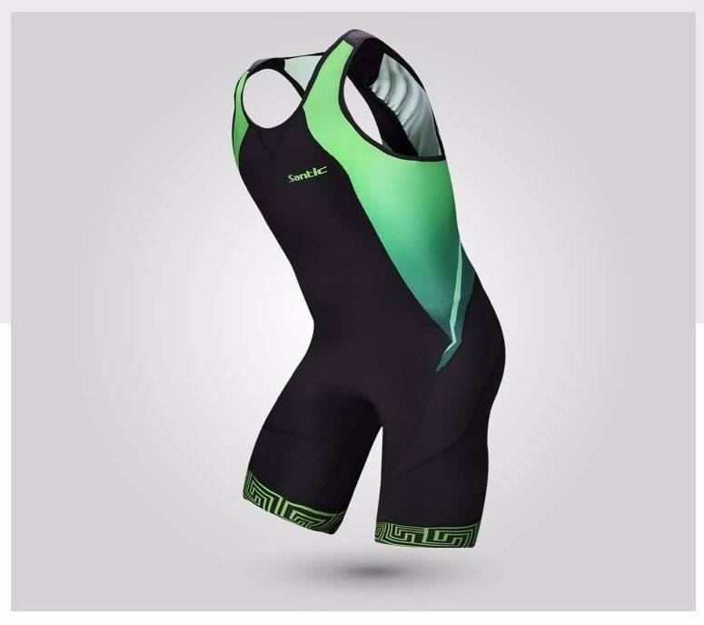 Комбинезоны Santic, стартовый костюм триатлон, лямки, размер XXL, черно-зеленый, M5C03006VXXL, изображение  - НаВелосипеде.рф