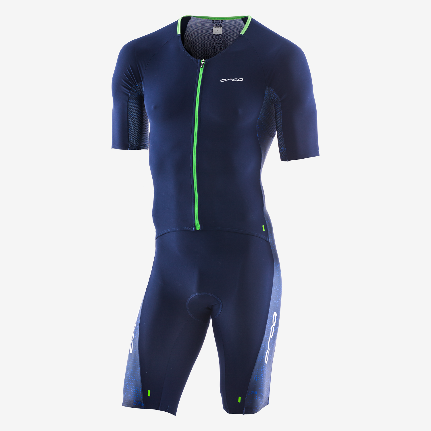 Велокомбинезон Orca 226 Kompress Aero Short Sleeve Race Suit 2019, цвет: темно-синий/зеленый, JVDD, Вариант УТ-00129781: Размер: L, изображение  - НаВелосипеде.рф