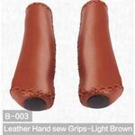 Грипсы велосипедные Kivi, Leather Hand sew, светло коричневые, B-003, изображение  - НаВелосипеде.рф