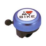 Звонок велосипедный TBS, диаметр 55мм, алюминий/пластик, "I love my bike", голубой,  JH-800AL-B, изображение  - НаВелосипеде.рф