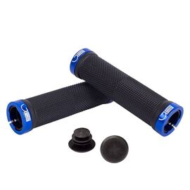 Грипсы велосипедные Green Cycle GGR-424, 130mm, черный, с двумя синими замками, GRI-63-41, изображение  - НаВелосипеде.рф