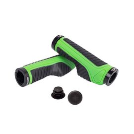 Грипсы велосипедные Green Cycle GGR-523, 130mm, эргономичные, черно-зеленые, с двумя черными замками, GRI-92-72, изображение  - НаВелосипеде.рф