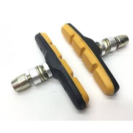 Тормозные колодки ALHONGA под V-brake c болтом, L70мм,1 пара в индивидуальной упаковке, черно-желтые, HJ 600-YL, изображение  - НаВелосипеде.рф