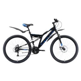 Двухподвесный велосипед Stark Jumper 27.1 FS D 27.5" 2020, Вариант УТ-00161568: Рама: 16" (Рост: 150 - 165 см), Цвет: чёрный/голубой/белый, изображение  - НаВелосипеде.рф