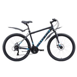 Горный велосипед Stark Indy 26.1 D Microshift 26" 2020, Вариант УТ-00164766: Рама: 16" (Рост: 150 - 165 см), Цвет: чёрный/голубой/белый, изображение  - НаВелосипеде.рф