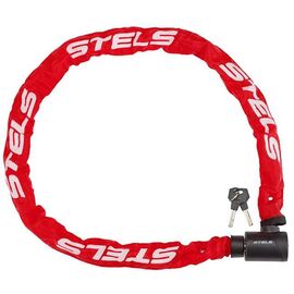 Велосипедный замок Stels, цепь, на ключ, тканевая оболочка, 6х1200, красный, ST 540042, изображение  - НаВелосипеде.рф