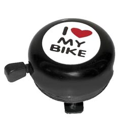 Звонок велосипедный M-WAVE I love my bike, детский, сталь, черный, с рисунком, 5-420190, изображение  - НаВелосипеде.рф