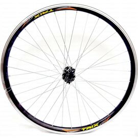 Колесо велосипедное TRIX, 26" AL, двойной, пистонированный, переднее, под диск, QR, D-24 (26) black/jоб.лента, изображение  - НаВелосипеде.рф