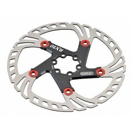 Ротор велосипедный ELVEDES RX18 (ротор), "плавающий", 180 мм, 6 болтов, черный с красными заклепками, 2015207, изображение  - НаВелосипеде.рф