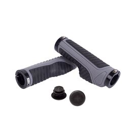 Грипсы велосипедные Green Cycle GGR-514 140mm эргономичные, с двумя замками и рожками, черный/серый, GRI-70-68, изображение  - НаВелосипеде.рф
