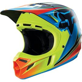 Велошлем Fox V4 Race Helmet, Blue/Yellow, 11603-026-M, Вариант УТ-00069943: Размер: M, изображение  - НаВелосипеде.рф
