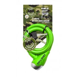 Велосипедный замок Vinca Sport детский, тросовый, на ключ, c брелком, 12*1000мм, зеленый, VS 560 Military, изображение  - НаВелосипеде.рф
