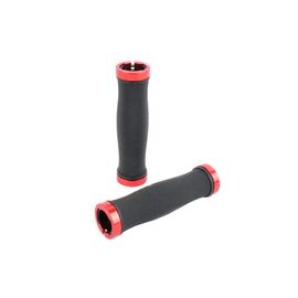 Грипсы велосипедные MEET GD21-627, комплект, 130мм, с фиксаторами Alu, черный/красный, RNVGD2162701, изображение  - НаВелосипеде.рф