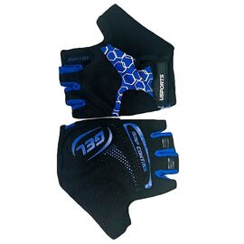 Перчатки велосипедные USPORTS SPORT RACE GEL, лайкра, с петельками, GEL усиленный, на липучке, черно-синие, 08-202401, Вариант УТ-00218412: Размер: XS, изображение  - НаВелосипеде.рф