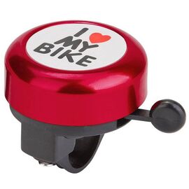 Звонок велосипедный STELS 45AE-01 "I love my bike", алюминий/пластик, чёрно-красный, 210138, изображение  - НаВелосипеде.рф