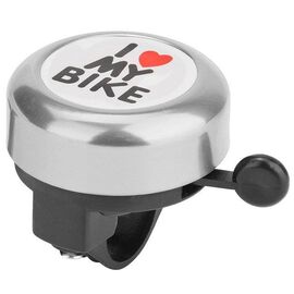 Звонок велосипедный STELS 45AE-06 "I love my bike", алюминий/пластик, чёрно-серебристый, 210142, изображение  - НаВелосипеде.рф