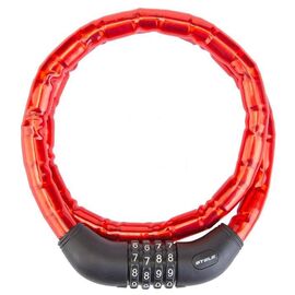 Велосипедный замок Stels 81601, стальная цепь, кодовый, 18x1000 мм, красный, 540047, изображение  - НаВелосипеде.рф