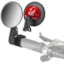 Зеркало велосипедное STELS DX-2002VF, с габаритным огнём на липучке, диаметр 75 мм, черный, 220016, изображение  - НаВелосипеде.рф