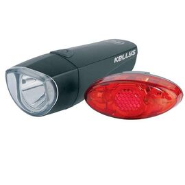 Комплект освещения KELLYS STRIKE, передняя фара, задний фонарь,  2 режима, 4 супер-ярких диода, Lighting set KLS STRIKE, изображение  - НаВелосипеде.рф