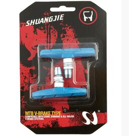 Тормозные колодки Shuangjie, V-Brake, 60мм, на блистере, синие, T-640, изображение  - НаВелосипеде.рф