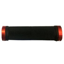Грипсы велосипедные TRIX 127 x 22,2mm, полимер, фиксаторы Al красного цвета, черный, HL-G201-R, изображение  - НаВелосипеде.рф
