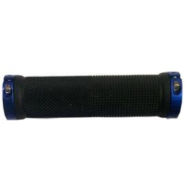 Грипсы велосипедные TRIX 127x22,2mm, полимер, фиксаторы Al синего цвета, черный, HL-G201-B, изображение  - НаВелосипеде.рф
