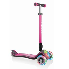 Самокат Globber ELITE DELUXE FLASH LIGHTS, детский, складной, трехколесный, светящиеся колеса, розовый, 2020, 449-110-3, изображение  - НаВелосипеде.рф