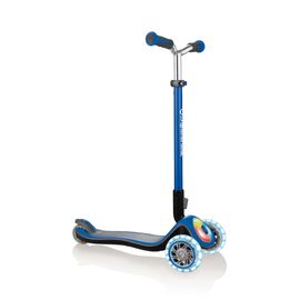 Самокат Globber ELITE PRIME, детский, трехколесный, складной, светящиеся колеса, синий, 444-800, изображение  - НаВелосипеде.рф