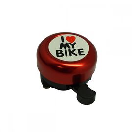 Звонок велосипедный Forward, NUVO,  "I Love My Bike", алюмин./пластик, D55 мм (красный), D-4542-red, изображение  - НаВелосипеде.рф