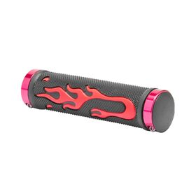 Грипсы велосипедные STELS XH-G97BL, 130 мм, пурпурные кольца, индивидуальная упаковка, черно-красный, 150281, изображение  - НаВелосипеде.рф