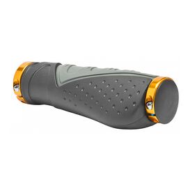 Грипсы велосипедные STELS XH-G83BL, 130 мм, с кольцами золотистого цвета, индивидуальная упаковка, черно-серый, 150126, изображение  - НаВелосипеде.рф