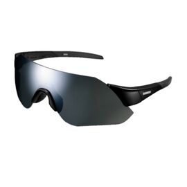 Очки велосипедные Shimano AEROLITE, чёрные, дымчато-серебристые зеркальные линзы, ECEARLT1MRML, изображение  - НаВелосипеде.рф