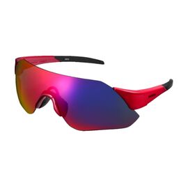 Очки велосипедные Shimano AEROLITE, красные, дымчато-серебрисиые зеркальные линзы, ECEARLT1MLR, изображение  - НаВелосипеде.рф