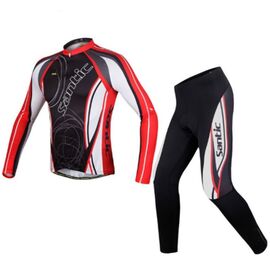 Велокостюм Santic, длинный рукав, велорейтузы, размер L, черно-бело-красный, WMCT023L, изображение  - НаВелосипеде.рф