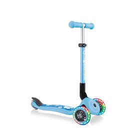 Самокат Globber JUNIOR FOLDABLE FANTASY LIGHTS, складной, трехколесный, детский, светящиеся колеса, пастельно-голубой, изображение  - НаВелосипеде.рф