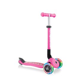 Самокат Globber JUNIOR FOLDABLE FANTASY LIGHTS, складной, трехколесный, детский, светящиеся колеса, розовый, изображение  - НаВелосипеде.рф