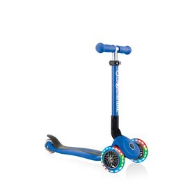 Самокат Globber JUNIOR FOLDABLE LIGHTS, складной, трехколесный, детский, светящиеся колеса, синий, изображение  - НаВелосипеде.рф