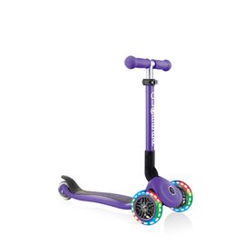 Самокат Globber JUNIOR FOLDABLE LIGHTS, складной, трехколесный, детский, светящиеся колеса, фиолетовый, изображение  - НаВелосипеде.рф