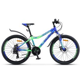 Подростковый велосипед STELS Navigator-450 MD 24" V030. 2020, Вариант УТ-00244662: Рама: 13" (Рост: 130-145 см.), Цвет:  Синий/неоновый зелёный V030, изображение  - НаВелосипеде.рф