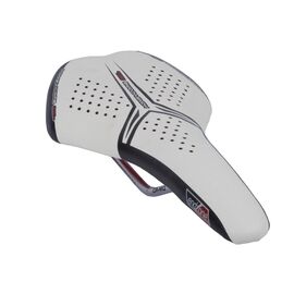Седло велосипедное VELO VL-1261, спорт, 286х132мм, облегченное, гелевая основа, бело-красное, 6-141261, изображение  - НаВелосипеде.рф