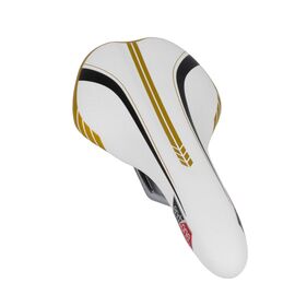 Седло велосипедное VELO VL-1590, спорт, облегченное, 259г, 273х128мм, бело-золотистое, 6-141590, изображение  - НаВелосипеде.рф