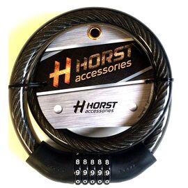 Замок велосипедный HORST, кодовый (5 разрядов), 20х1000 мм, трос, черный, 09-100085, изображение  - НаВелосипеде.рф