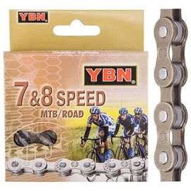 Цепь велосипедная YBN S52, 1/2"x3/32", 7-8 скоростей, 116 звеньев, в индивидуальной упаковке, 570082, изображение  - НаВелосипеде.рф