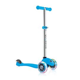 Самокат Globber PRIMO LIGHTS, трехколесный, светящиеся передние колеса, голубой, 423-101-2, изображение  - НаВелосипеде.рф