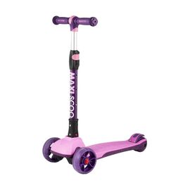 Самокат Maxiscoo Junior Plus, трехколесный, складной, со светящимися колесами, розовый, 2021, изображение  - НаВелосипеде.рф