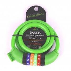 Замок велосипедный Vinca Sport, кодовый, тросик, 10 х 1000 мм, индивидуальная упаковка, зеленый, VS 101.427green, изображение  - НаВелосипеде.рф