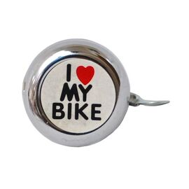 Звонок велосипедный, сталь, детский, серебристый с рисунком "I love my bike", 00-170691, изображение  - НаВелосипеде.рф