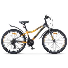 Подростковый велосипед STELS Navigator-410 V V010 24" 2021, Вариант УТ-00276738: Рама: 12" (Рост: 130-150 см), Цвет: чёрный/жёлтый, изображение  - НаВелосипеде.рф